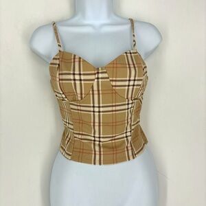 Timings Brown White Corset Tank Top Padded Going Out Small Party College Event